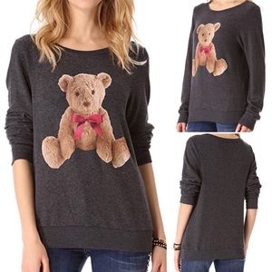 Wildfox My Roommate Teddy Bear Baggy Beach Jumper in Charcoal Gray Size Large